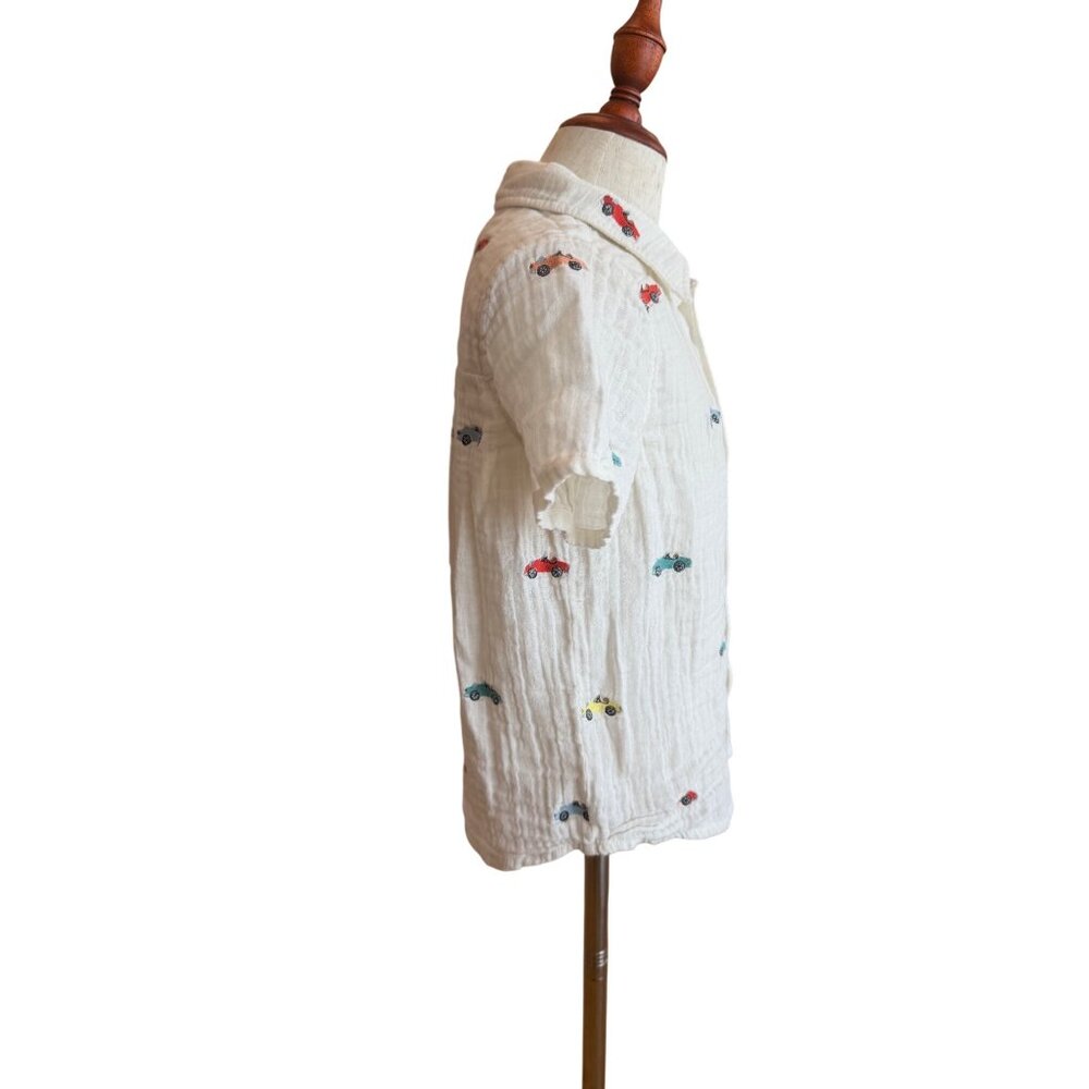 Blue Rooster New York Boys Button Down Shirt Cars Print White Cotton Size 6Y - Picture 4 of 7